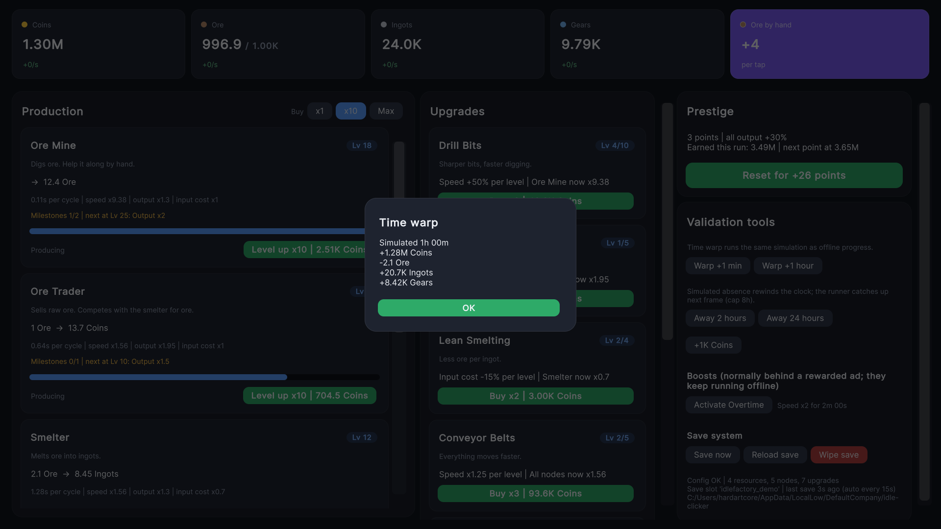 Factory demo with validation tools
